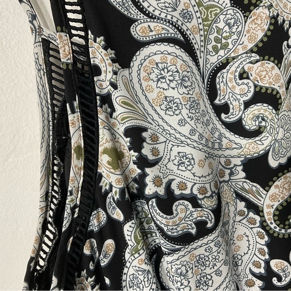 Daniel Rainn Paisley Maxi Dress S Embroidered Black White Green Tan Sheer Long - Picture 8 of 12